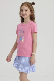 Polera Niña Básica Estampada Rosado