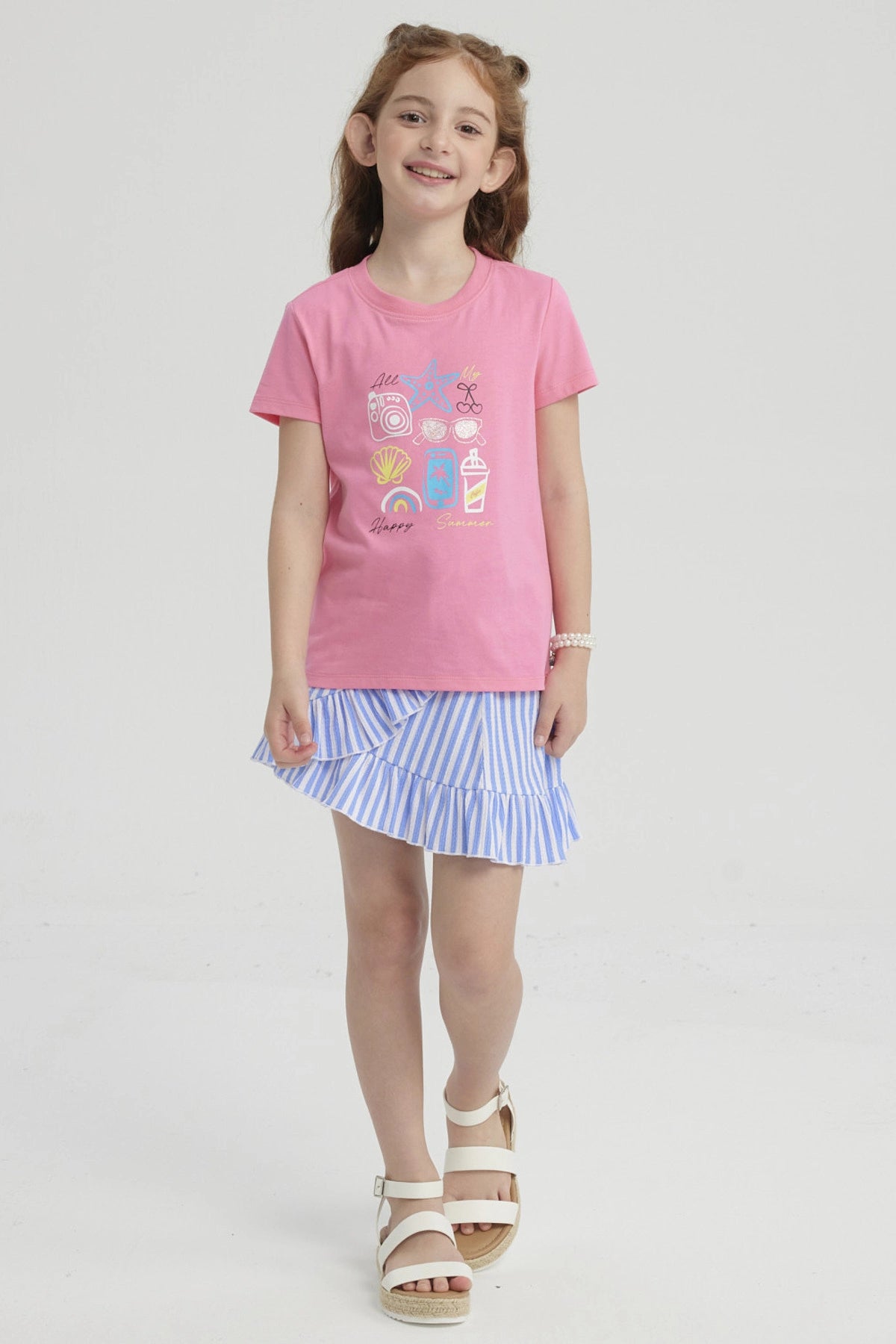 Polera Niña Básica Estampada Rosado