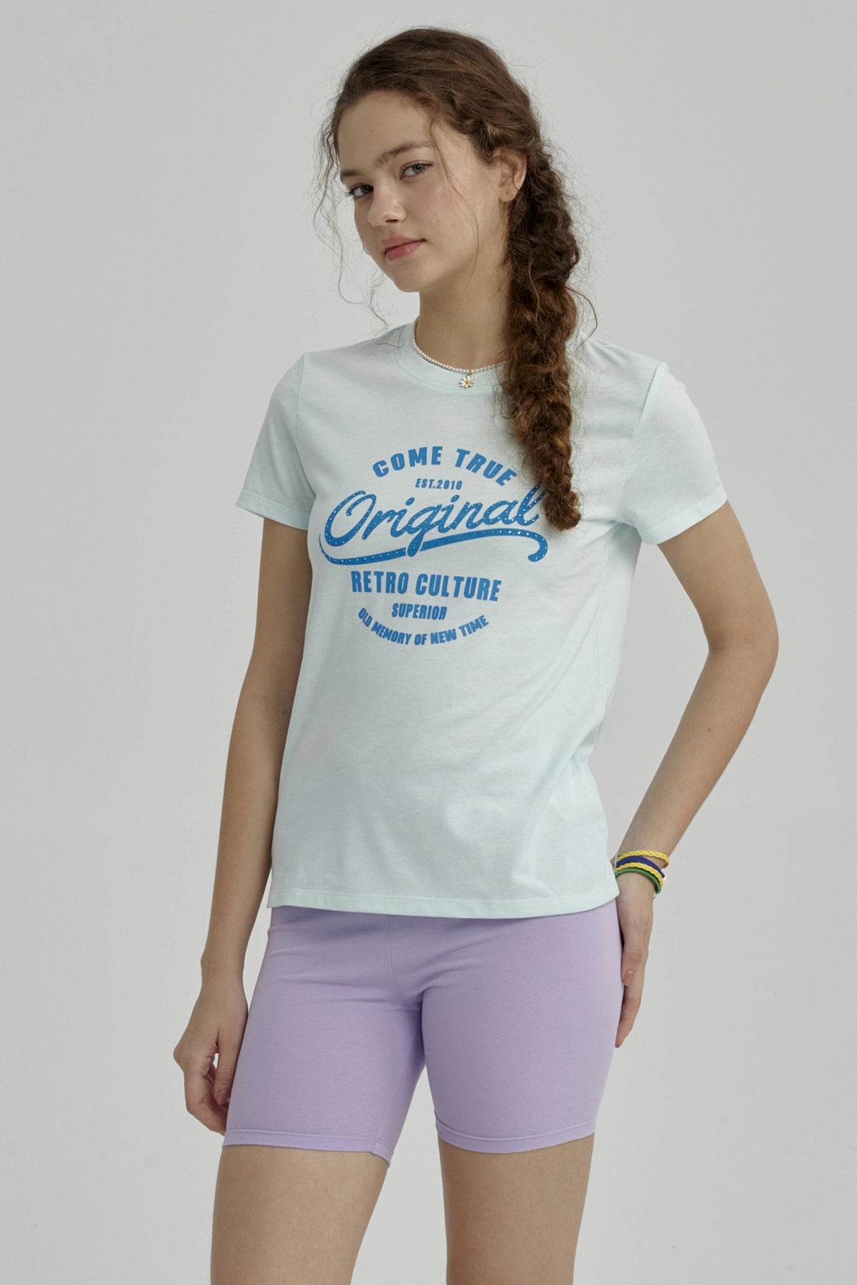 Polera Niña Básica Estampada Celeste