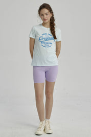 Polera Niña Básica Estampada Celeste