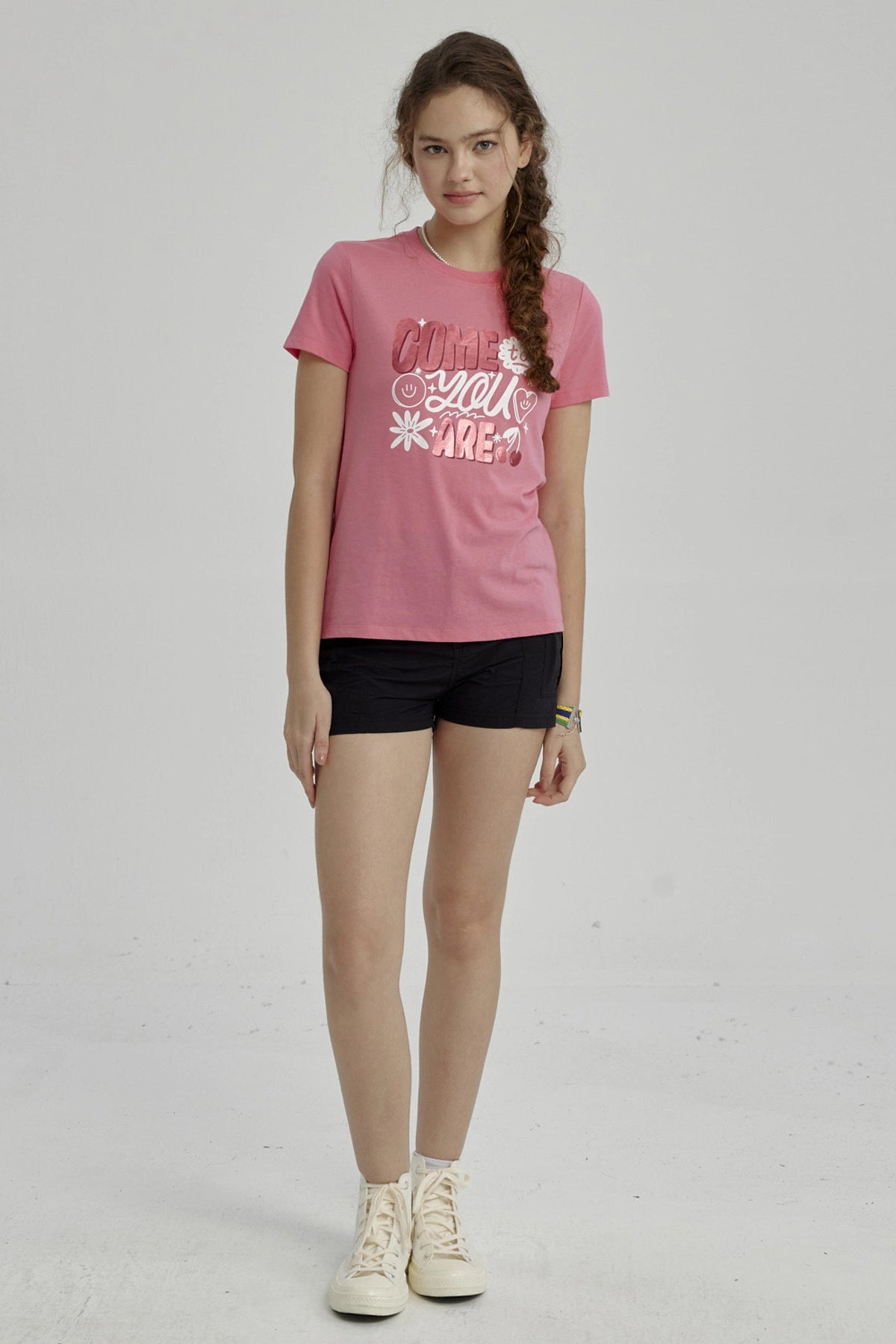 Polera Niña Básica Estampada Fucsia