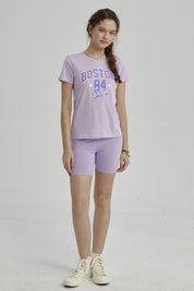 Polera Niña Básica Estampada Lila