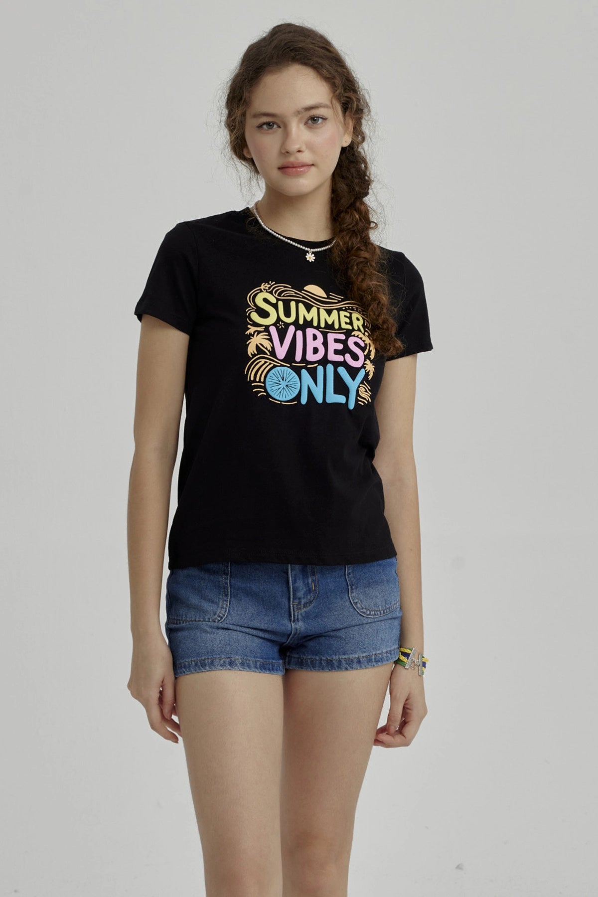 Polera Niña Básica Estampada Negro