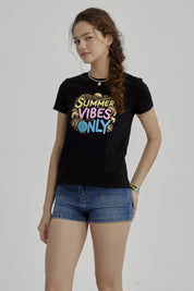 Polera Niña Básica Estampada Negro