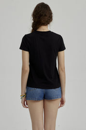 Polera Niña Básica Estampada Negro