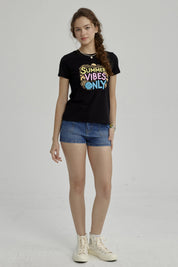 Polera Niña Básica Estampada Negro