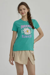 Polera Niña Básica Estampada Verde