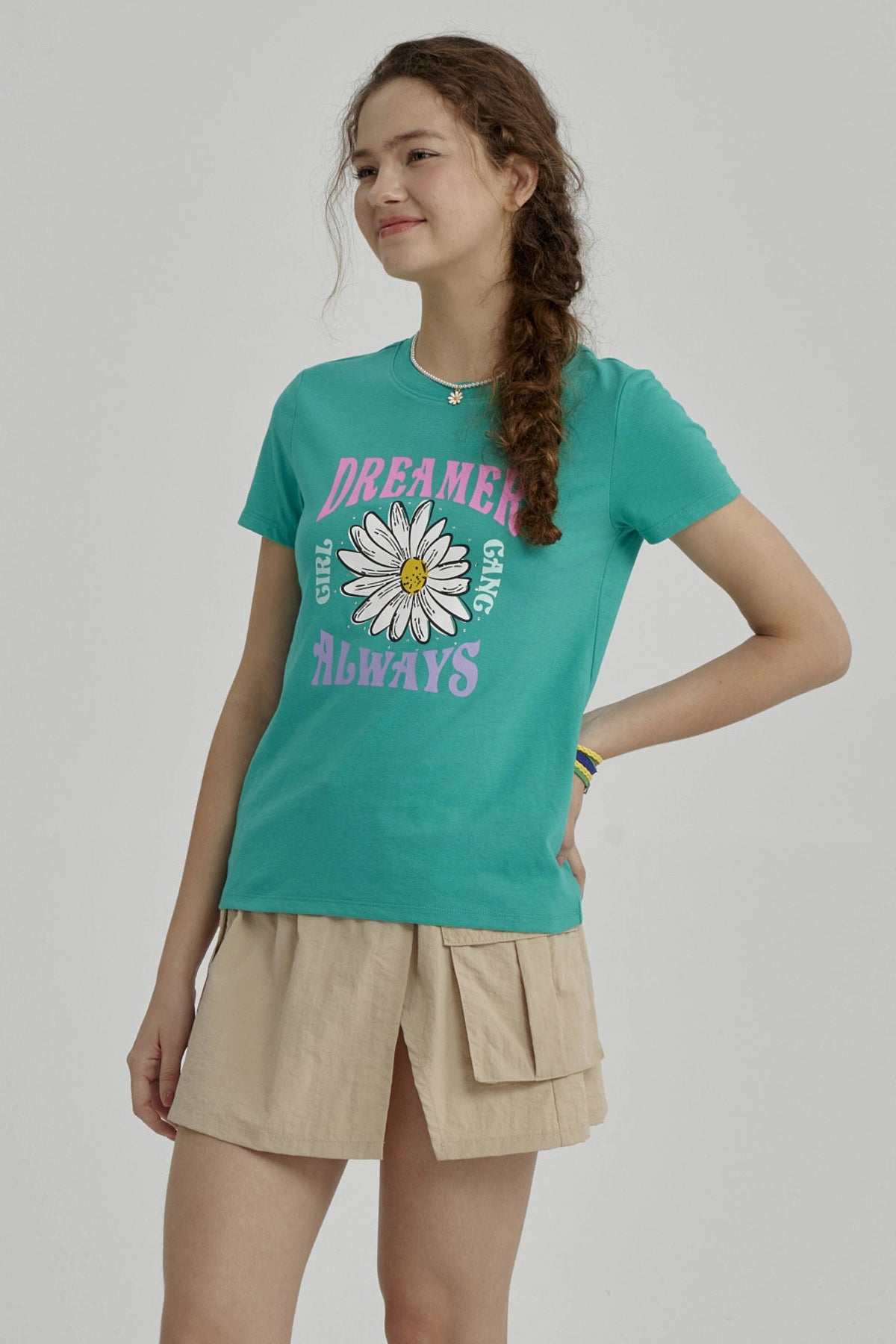 Polera Niña Básica Estampada Verde