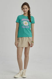 Polera Niña Básica Estampada Verde