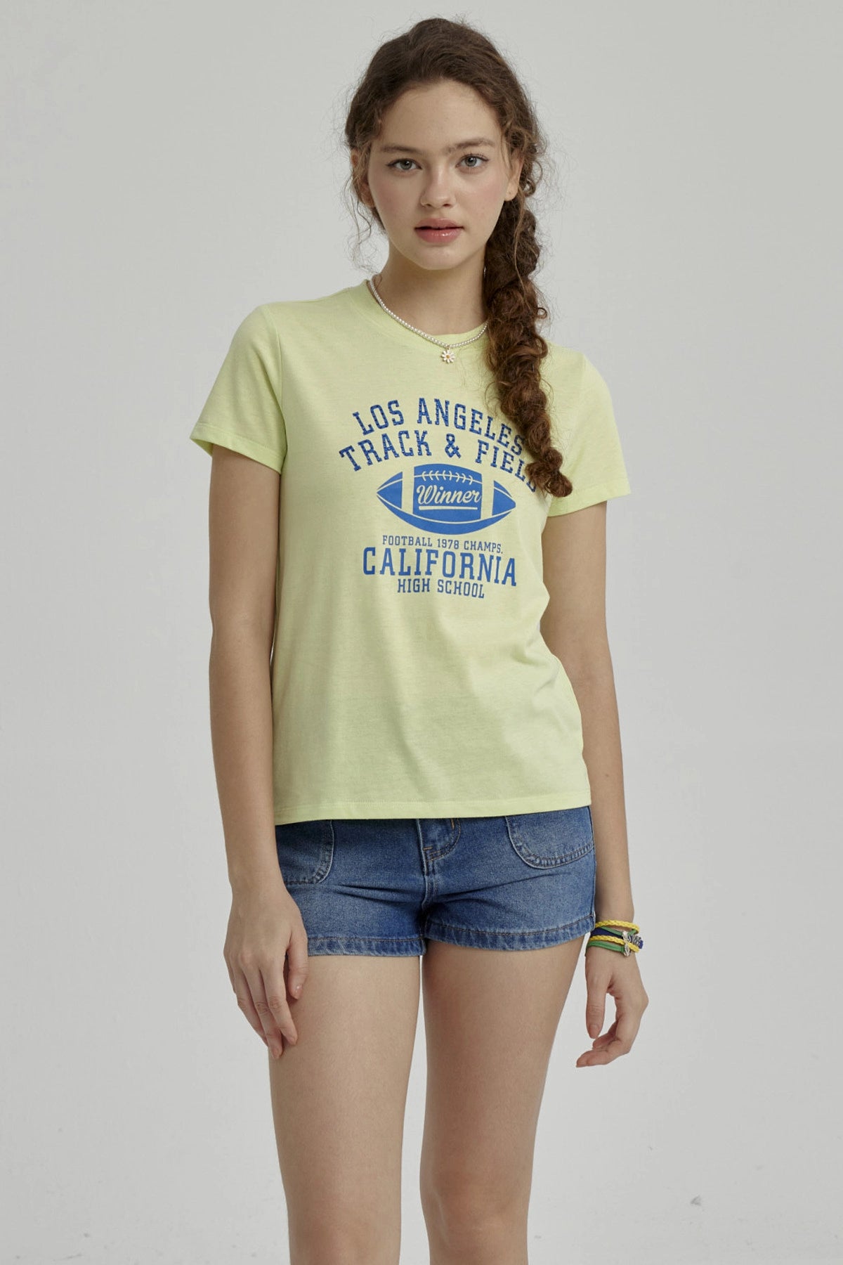 Polera Niña Básica Estampada Verde Claro