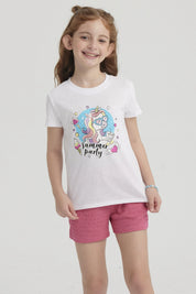 Polera Niña Básica Estampada Blanco