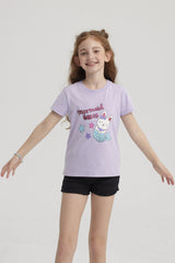 Polera Niña Básica Estampada Lila