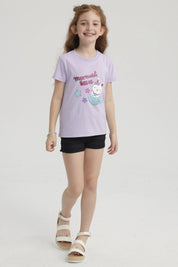 Polera Niña Básica Estampada Lila