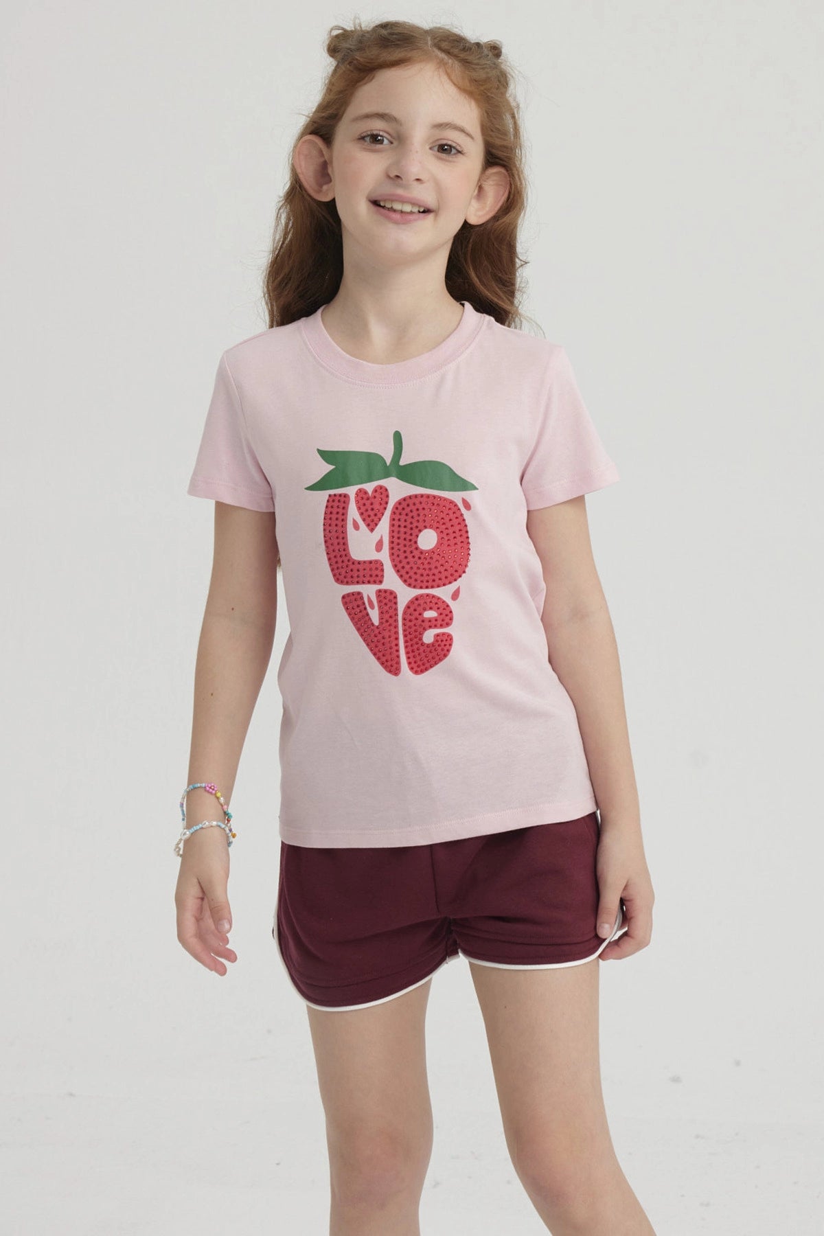 Polera Niña Básica Estampada Rosado Claro