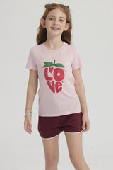 Polera Niña Básica Estampada Rosado Claro