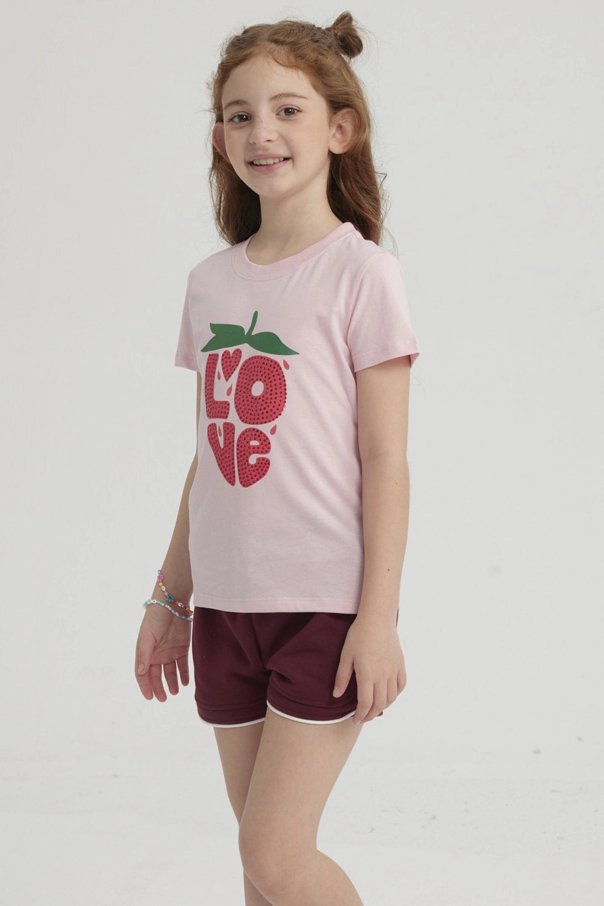 Polera Niña Básica Estampada Rosado Claro