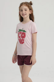 Polera Niña Básica Estampada Rosado Claro