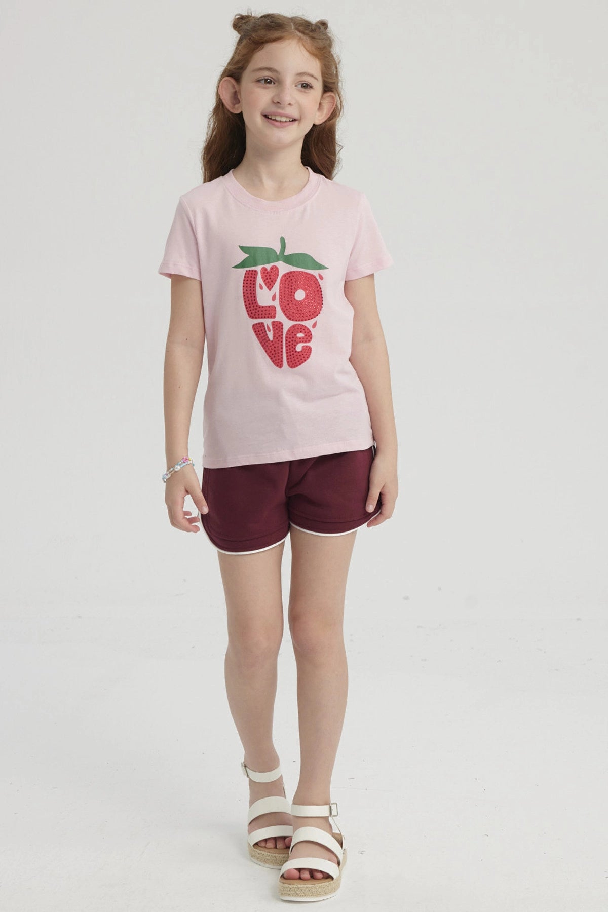 Polera Niña Básica Estampada Rosado Claro