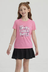 Polera Niña Básica Estampada Rosado