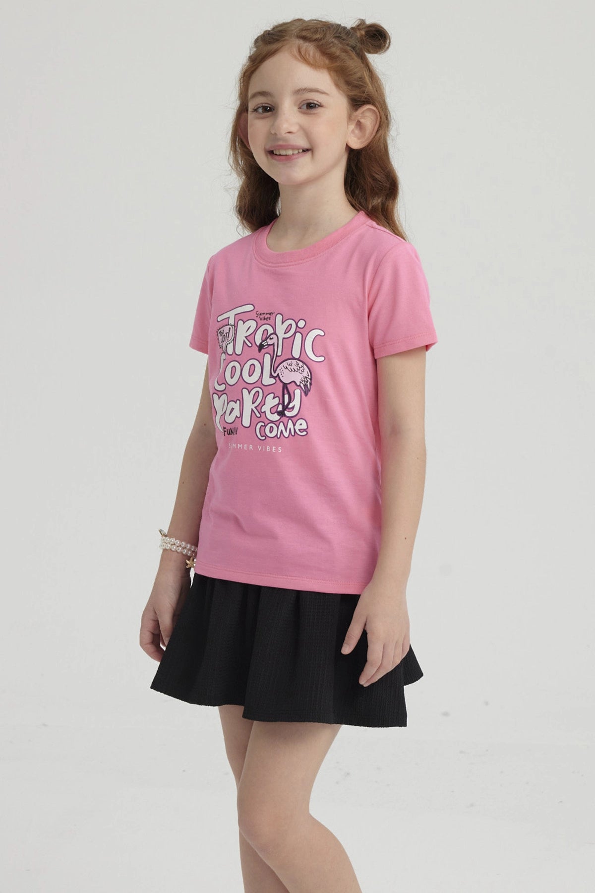 Polera Niña Básica Estampada Rosado