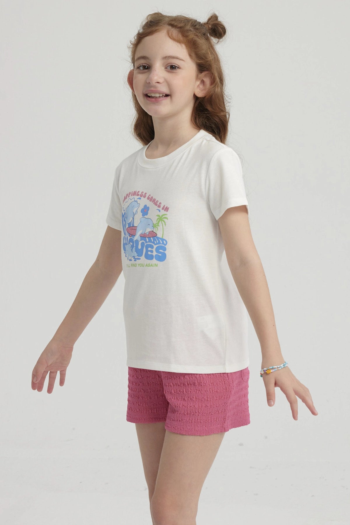Polera Niña Básica Estampada Crudo