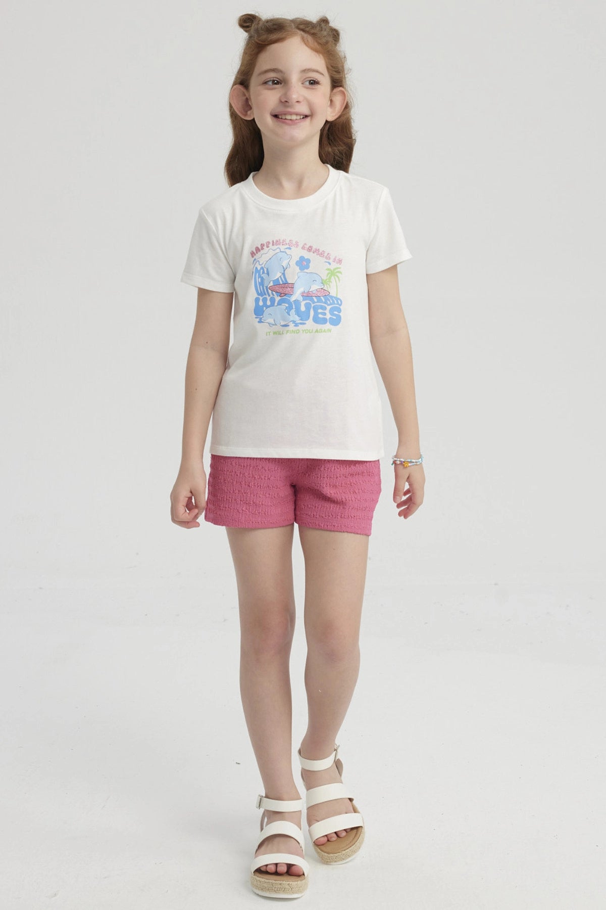 Polera Niña Básica Estampada Crudo