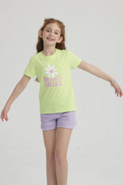 Polera Niña Básica Estampada Verde