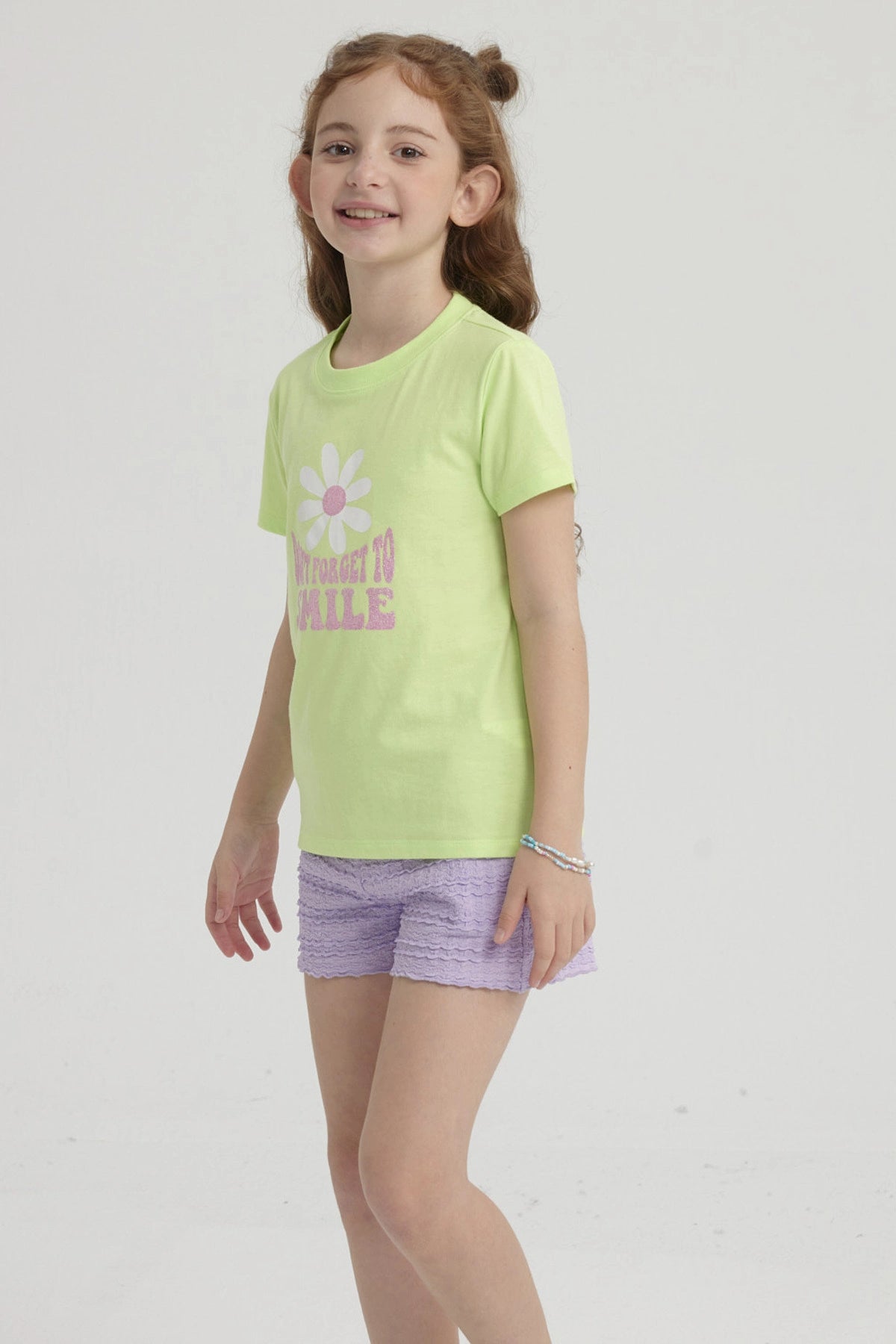 Polera Niña Básica Estampada Verde