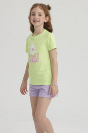 Polera Niña Básica Estampada Verde