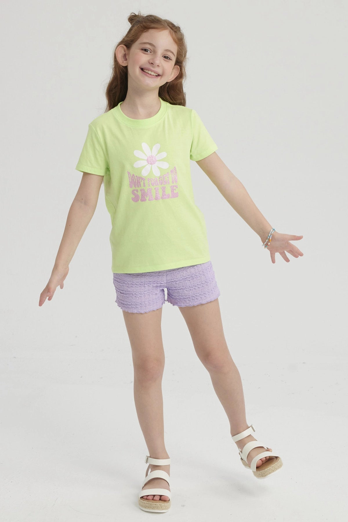 Polera Niña Básica Estampada Verde