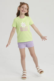 Polera Niña Básica Estampada Verde