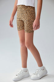 Calza niña biker café con estampado de leopardo y cintura elástica