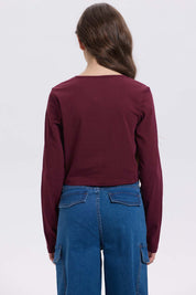 Polera Niña Crop Con Print Burdeo