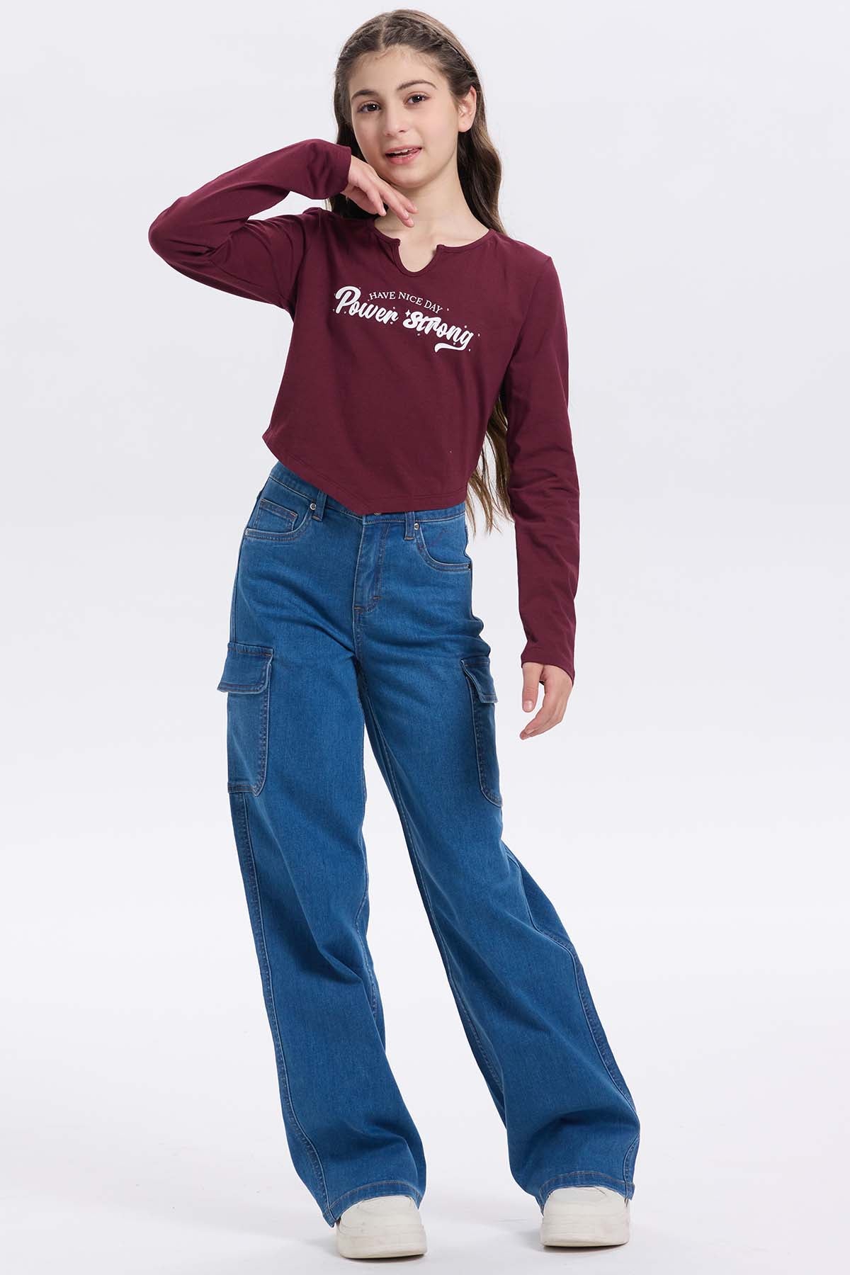Polera Niña Crop Con Print Burdeo