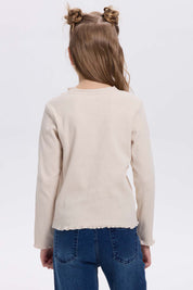 Polera niña Rullet Print Strass Beige
