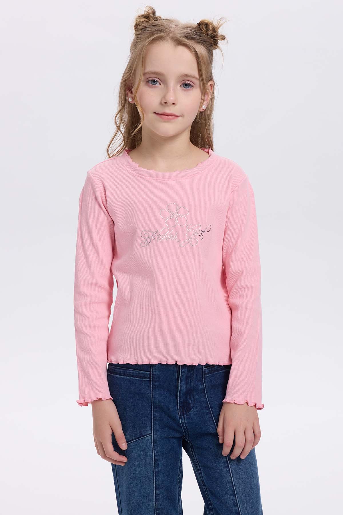 Polera niña rullet print strass rosado