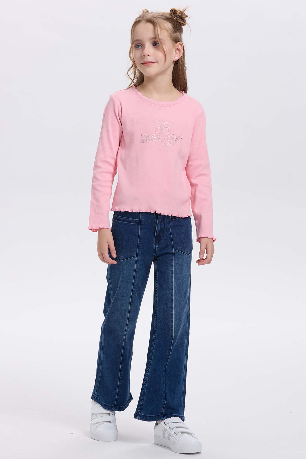 Polera niña rullet print strass rosado