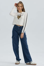 Jeans Niña Calce Recto Cargo Azul