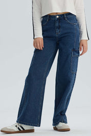 Jeans Niña Calce Recto Cargo Azul