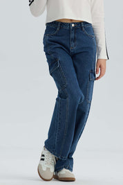 Jeans Niña Calce Recto Cargo Azul