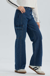 Jeans Niña Calce Recto Cargo Azul