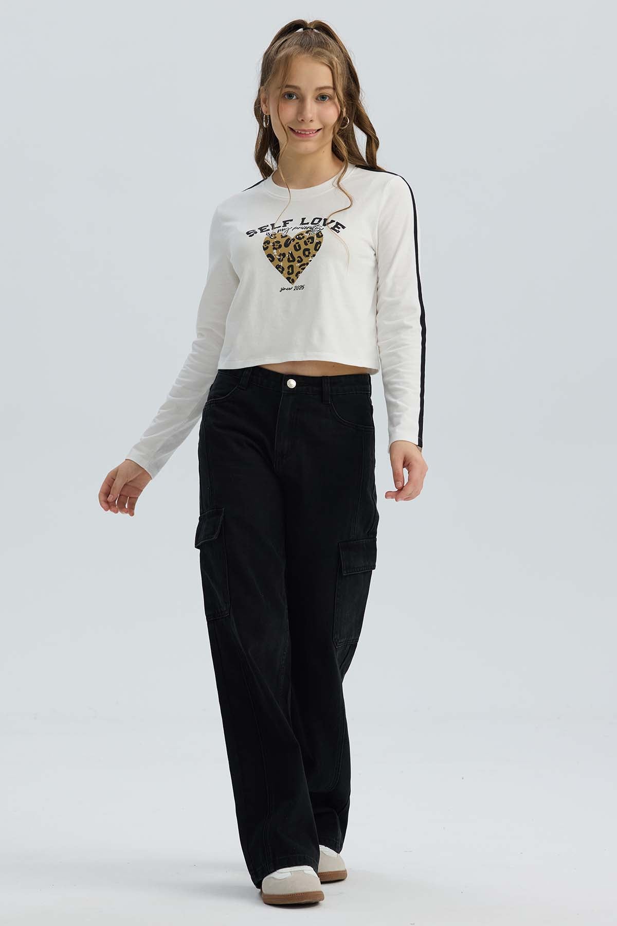 Jeans Niña Calce Recto Cargo Negro