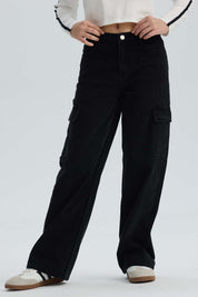 Jeans Niña Calce Recto Cargo Negro