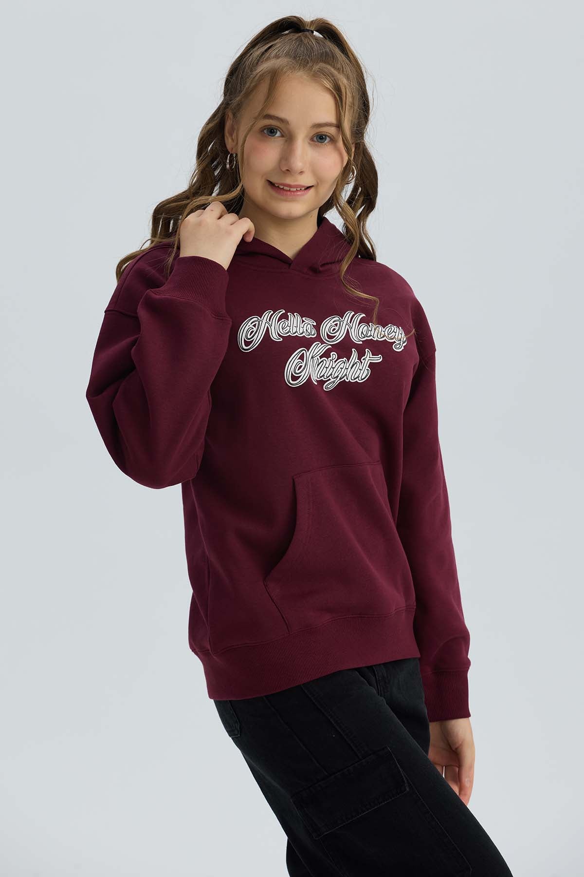Polerón Niña Print Burdeo