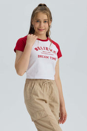 Polera Niña Print Posicional Rojo Oscuro