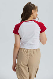 Polera Niña Print Posicional Rojo Oscuro
