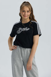 Polera Niña Print Posicional Negro