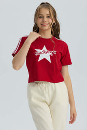 Polera Niña Print Posicional Rojo Oscuro
