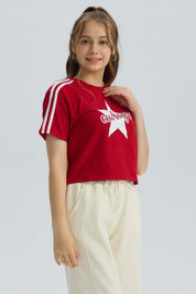 Polera Niña Print Posicional Rojo Oscuro