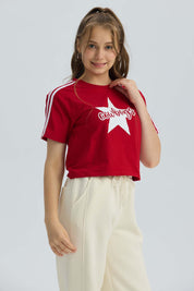 Polera Niña Print Posicional Rojo Oscuro